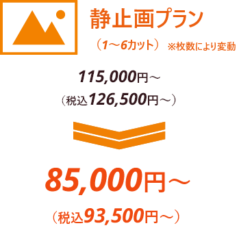 動画プラン※枚数により変動 130,000円～（税込143,500円～）→100,000円～（税込110,000円～）